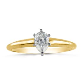 1/3 Carat Natural Pear Shape Diamond Solitaire Ring In 14K Yellow Gold