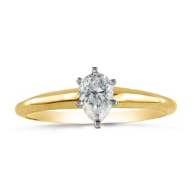 Cheap Engagement Rings, 1/3 Carat Pear Shape Diamond Solitaire Ring In 14K Yellow Gold