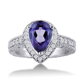1 1/2ct Pear Shape Amethyst and Diamond Ring Crafted In Solid 14K White Gold
