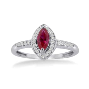 3/4ct Marquise Ruby and Diamond Ring Crafted In Solid 14K White Gold