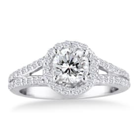 1 Carat Natural Round Diamond Halo Engagement Ring In 14K White Gold