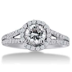 1 3/8 Carat Natural Round Diamond Halo Engagement Ring In 14K White Gold