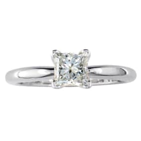 1/2 Carat Natural Princess Diamond Solitaire Engagement Ring In Platinum