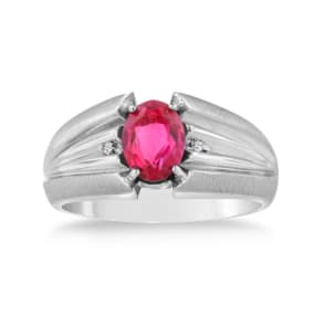 1 1/2ct Oval Created Ruby and Diamond Men's Ring Crafted In Solid White Gold