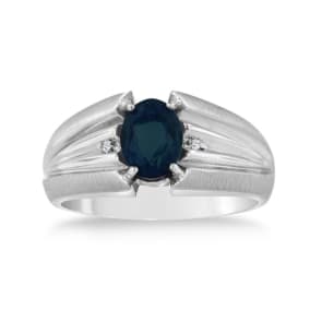 1 1/2ct Oval Created Sapphire and Diamond Men's Ring Crafted In Solid White Gold
