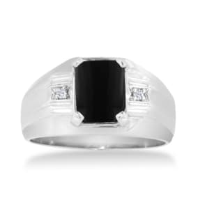 Black Onyx and Diamond Men's Ring Crafted In Solid 14K White Gold