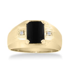Black Onyx and Diamond Men's Ring Crafted In Solid 14K Yellow Gold
