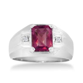 2 1/4ct Created Ruby and Diamond Men's Ring Crafted In Solid White Gold