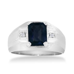 2 1/4ct Created Sapphire and Diamond Men's Ring Crafted In Solid White Gold
