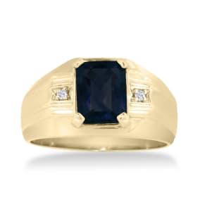 2 1/4ct Created Sapphire and Diamond Men's Ring Crafted In Solid Yellow Gold
