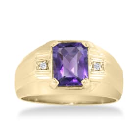 2 1/4ct Amethyst and Diamond Men's Ring Crafted In Solid 14K Yellow Gold