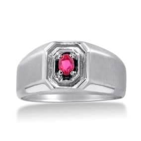 1/4ct Oval Created Ruby Men's Ring Crafted In Solid White Gold
