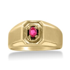 1/4ct Oval Created Ruby Men's Ring Crafted In Solid Yellow Gold
