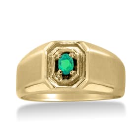 1/4ct Oval Created Emerald Men's Ring Crafted In Solid 14K Yellow Gold
