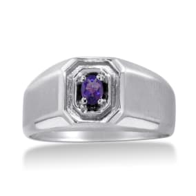 1/4ct Oval Amethyst Men's Ring Crafted In Solid White Gold