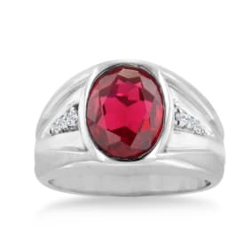 4 1/2ct Oval Created Ruby and Diamond Men's Ring Crafted In Solid White Gold
