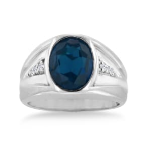 4 1/2ct Oval Created Sapphire and Diamond Men's Ring Crafted In Solid White Gold