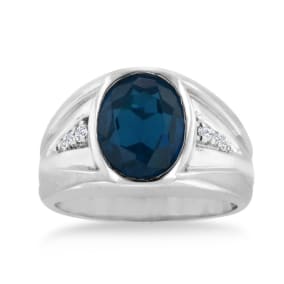 4 1/2ct Oval Created Sapphire and Diamond Men's Ring Crafted In Solid 14K White Gold
