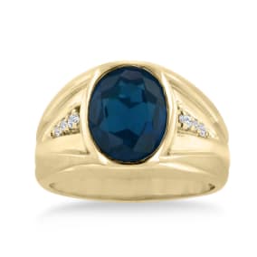 4 1/2ct Oval Created Sapphire and Diamond Men's Ring Crafted In Solid 14K Yellow Gold
