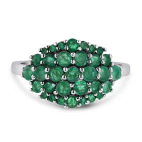 Estate Jewelry 1.30ct Emerald Cluster Ring Crafted In Solid Sterling Silver