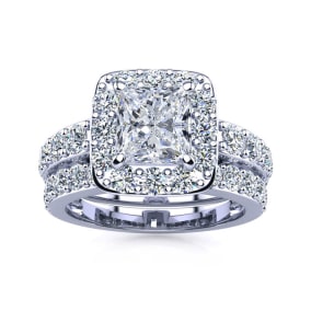 2 1/4 Carat Princess Halo Diamond Bridal Set in 14k White Gold. Amazing For The Money!