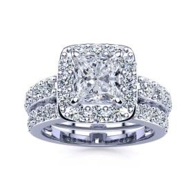 2 1/4 Carat Natural Princess Halo Natural Diamond Bridal Set in 14k White Gold. Amazing For The Money!