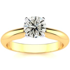 1 Carat Natural Natural Diamond Round Engagement Rings In 14K Yellow Gold