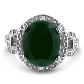 7ct Oval Shape Emerald And Diamond Ring Crafted In Solid Sterling Silver