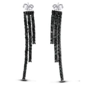 Previously Owned  1ct Black Diamond Multi-Row Line Earrings Crafted In Solid Sterling Silver