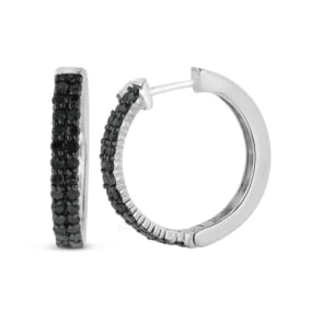 Estate Jewelry 1ct Black Diamond Pave Hoop Earrings
