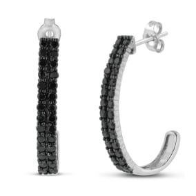 Estate Jewelry 2ct Black Diamond Double Row Hoop Earrings Crafted In Solid Sterling Silver