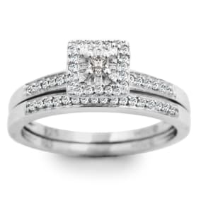 1/4 Carat Pave Halo Diamond Bridal Set in Sterling Silver. Incredibly Popular And Fantastic At A Low Price
