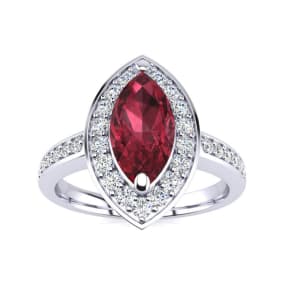 1 Carat Marquise Garnet and Diamond Ring In 14 Karat White Gold