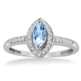 3/4ct Marquise Aquamarine and Diamond Ring Crafted In Solid 14K White Gold