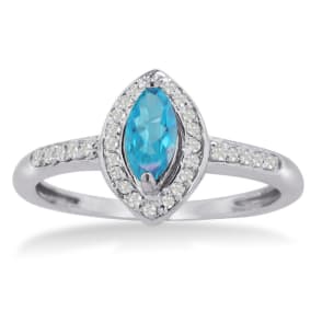 3/4ct Marquise Blue Topaz and Diamond Ring Crafted In Solid 14K White Gold
