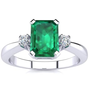 3ct Emerald and Diamond Ring Crafted In Solid 14K White Gold