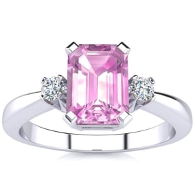 3 Carat Pink Topaz and Diamond In 14K White Gold