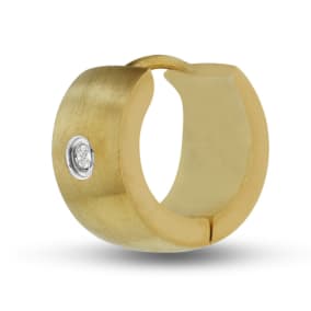 Men's 7 MM Brushed Gold Tone Stainless Steel Single Hoop Huggie Earring With Cubic Zirconia Accents
