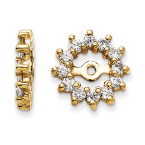 14K Yellow Gold Halo Sun Diamond Earring Jackets, Fits 3/4-1ct Stud Earrings
