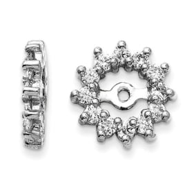 14K White Gold Halo Sun Diamond Earring Jackets, Fits 3/4-1ct Stud Earrings
