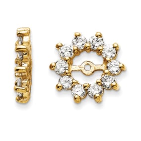 14K Yellow Gold Large Halo Sun Diamond Earring Jackets, Fits 3/4-1ct Stud Earrings

