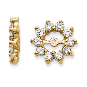 14K Yellow Gold Large Halo Sun Diamond Earring Jackets, Fits 3/4-1ct Stud Earrings
