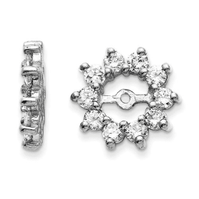 14K White Gold Large Halo Sun Diamond Earring Jackets, Fits 3/4-1ct Stud Earrings
