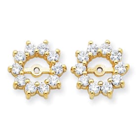 14K Yellow Gold Large Halo Sun Diamond Earring Jackets, Fits 1 1/3-1 1/2ct Stud Earrings
