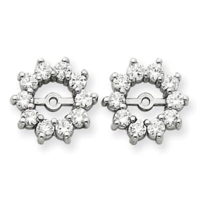 14K White Gold Large Halo Sun Diamond Earring Jackets, Fits 1 1/3-1 1/2ct Stud Earrings
