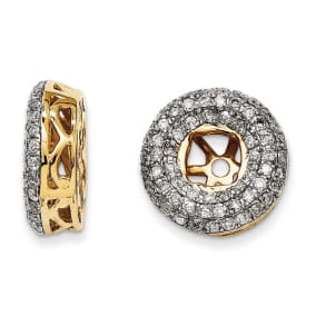 14K Yellow Gold Triple Halo Diamond Earring Jackets, Fits 1/3-1/2ct Stud Earrings

