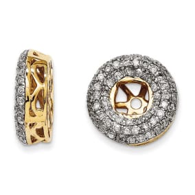14K Yellow Gold Triple Halo Diamond Earring Jackets, Fits 1/3-1/2ct Stud Earrings
