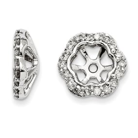 14K White Gold Floral Inspired Diamond Earring Jackets, Fits 3/4-1ct Stud Earrings
