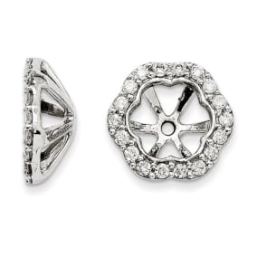 14K White Gold Floral Inspired Diamond Earring Jackets, Fits 1 3/4-2ct Stud Earrings
