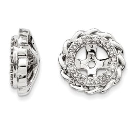 14K White Gold Modern Halo Diamond Earring Jackets, Fits 1 3/4-2ct Stud Earrings

